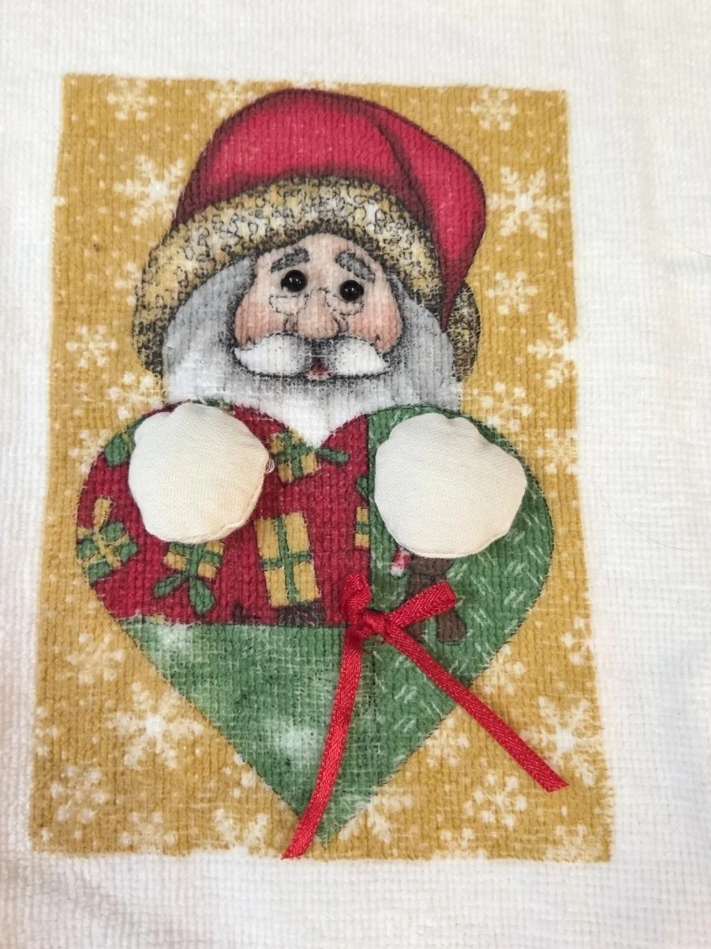 Vintage Christmas Oven Mitt Hand Towel Set Santa Holiday 3D